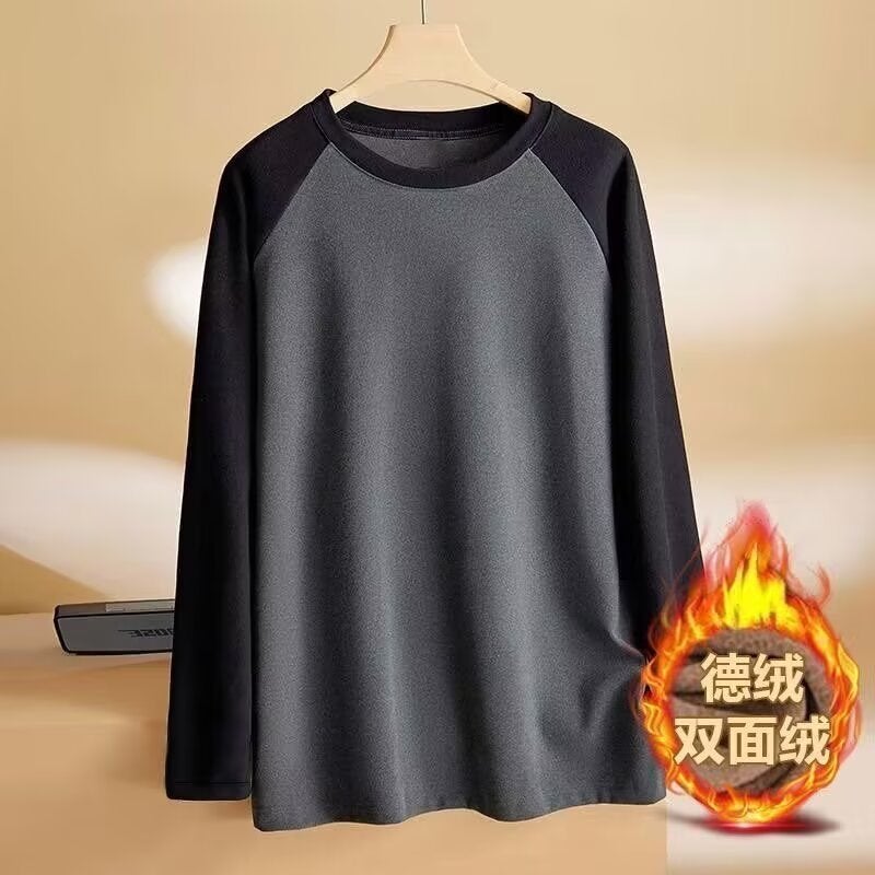 Source Manufacturer Double-Sided German Velvet Bottoming Shirt For Men, Fashionable And Versatile Boys' T Casual Contrasting Color Couple'S Long - Image 5